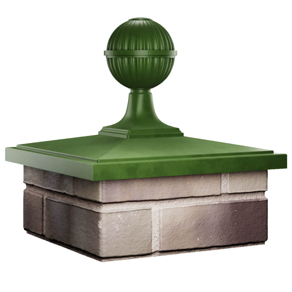 Колпак Zking БонаМоно Зеленый с шаром на столб 1.5х1.5 кирпича (385х385, 400х400мм) в сборе в Абакане фото