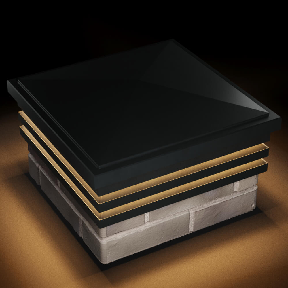 Колпак Zking Бона ХайТек Черный на столб 1.5х1.5 кирпича (385х385мм) с подсветкой в Абакане фото