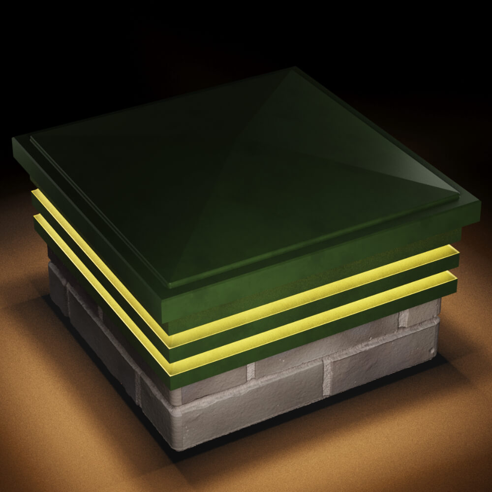 Колпак Zking Бона ХайТек Зеленый на столб 1.5х1.5 кирпича (385х385мм) с подсветкой в Абакане фото