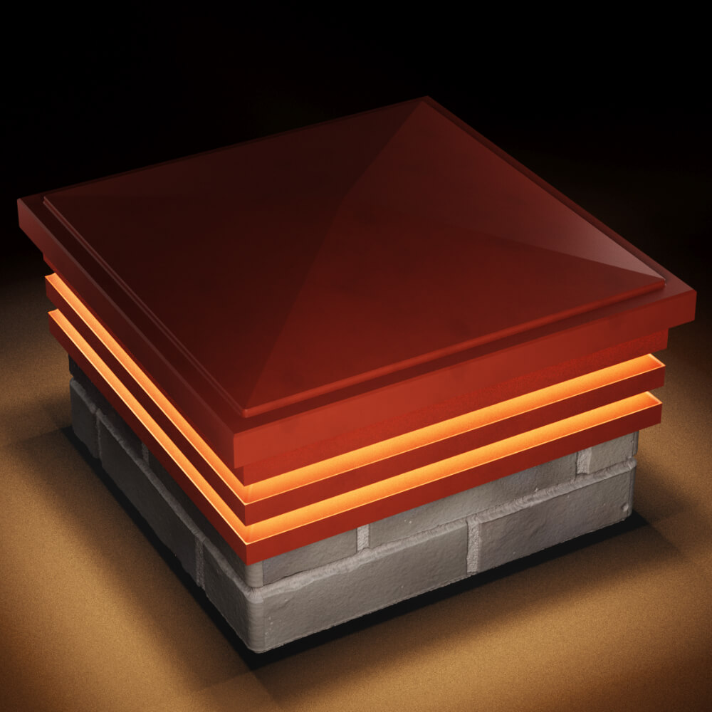 Колпак Zking Бона ХайТек Красный на столб 1.5х1.5 кирпича (385х385мм) с подсветкой в Абакане фото