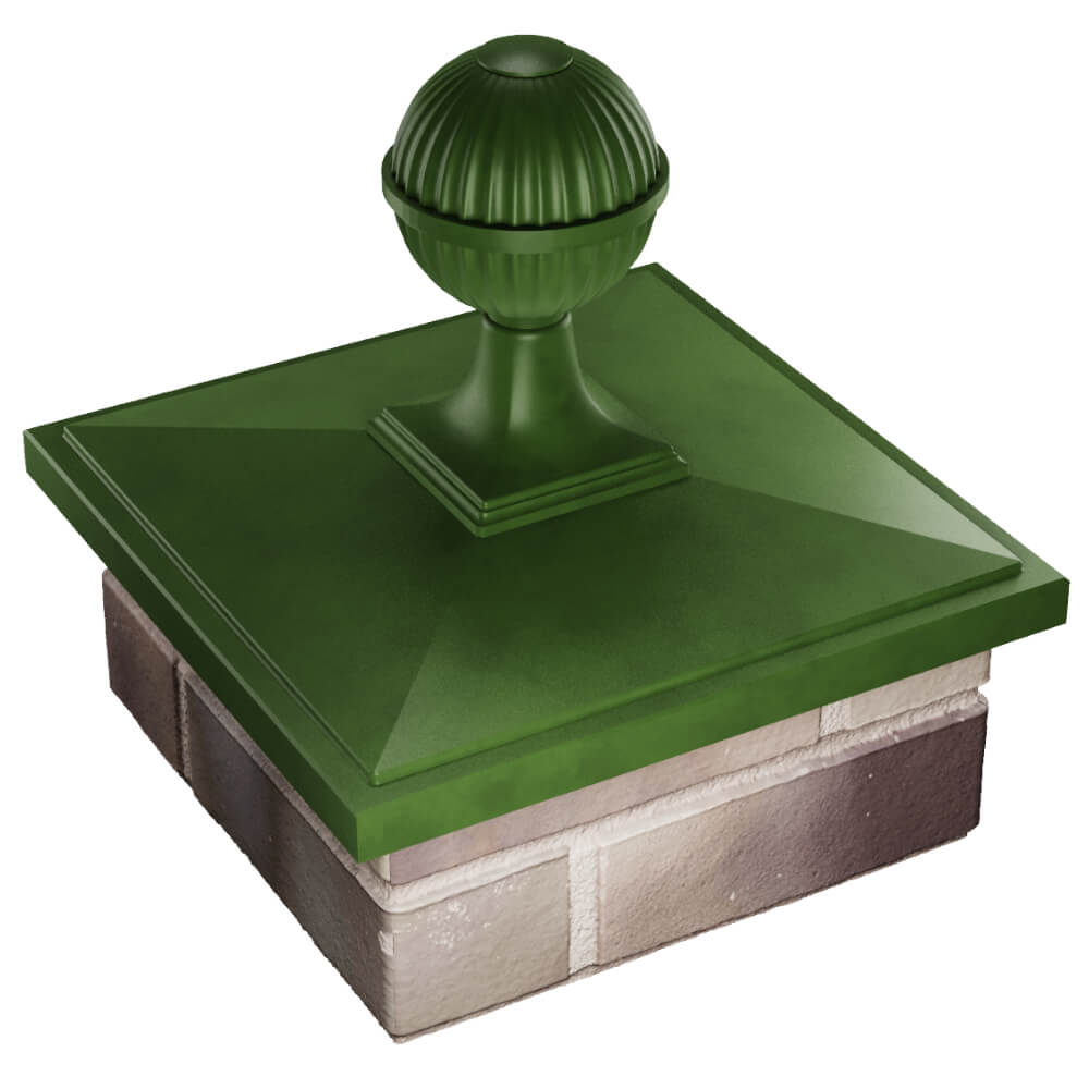 Колпак Zking БонаМоно Зеленый с шаром на столб 1.5х1.5 кирпича (385х385, 400х400мм) в сборе в Абакане фото