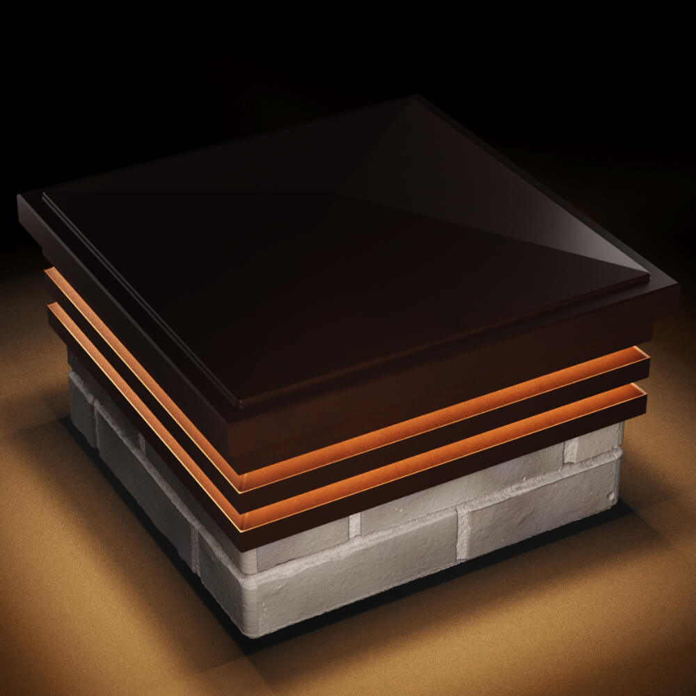 Колпак Zking Бона ХайТек Коричневый на столб 1.5х1.5 кирпича (385х385мм) с подсветкой в Абакане фото