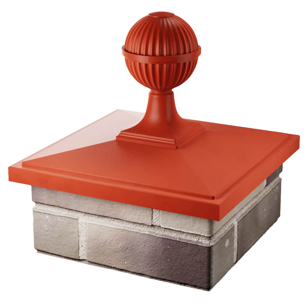 Колпак Zking БонаМоно Красный с шаром на столб 1.5х1.5 кирпича (385х385, 400х400мм) в сборе в Абакане фото