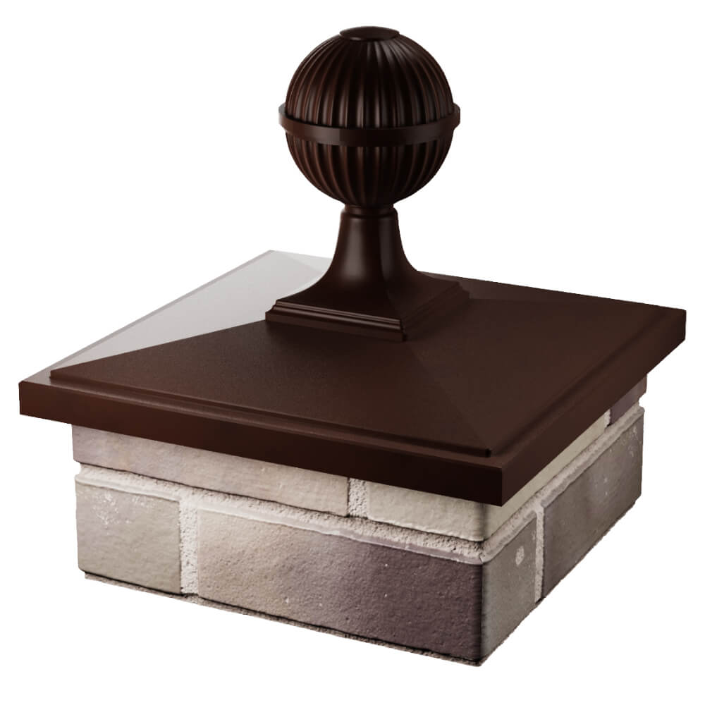 Колпак Zking БонаМоно Коричневый с шаром на столб 1.5х1.5 кирпича (385х385, 400х400мм) в сборе в Абакане фото