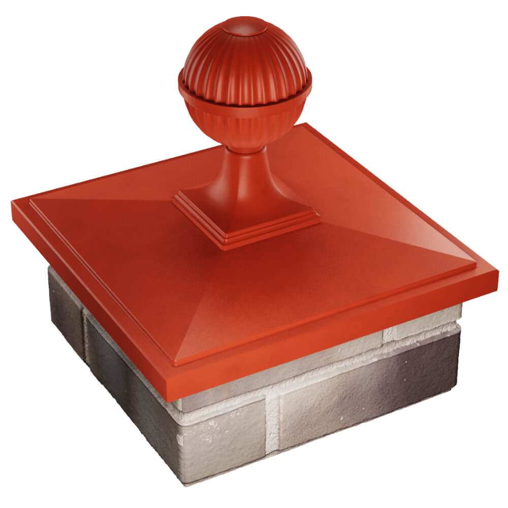 Колпак Zking БонаМоно Красный с шаром на столб 1.5х1.5 кирпича (385х385, 400х400мм) в сборе в Абакане фото